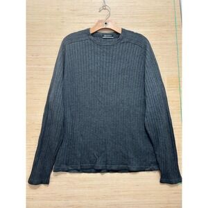 Brandini Mens XL Charcoal Grey Ribbed Knit Crewneck Sweater Cotton Rayon Blend